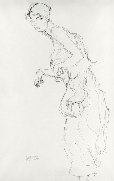 Vrouw met Pantalons Kijkt naar Links, ca. 1916-17 door Gustav Klimt